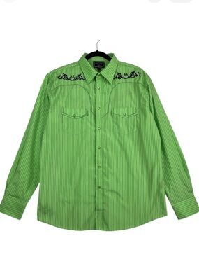 Meztizos Western Shirt Mens XXL Green Embroidered Pearl Snap Cowboy Rodeo